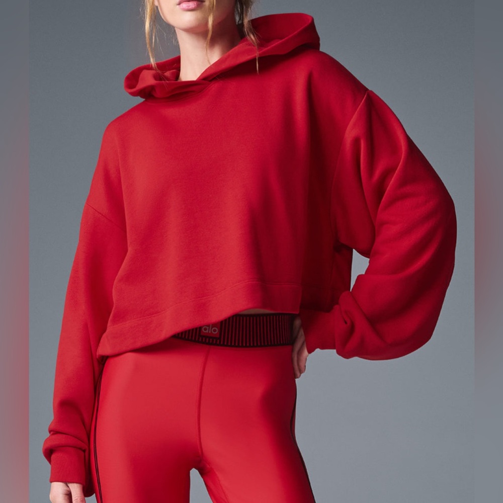 ALO Yoga Women's Bae Cropped Hoodie in Red, Size M